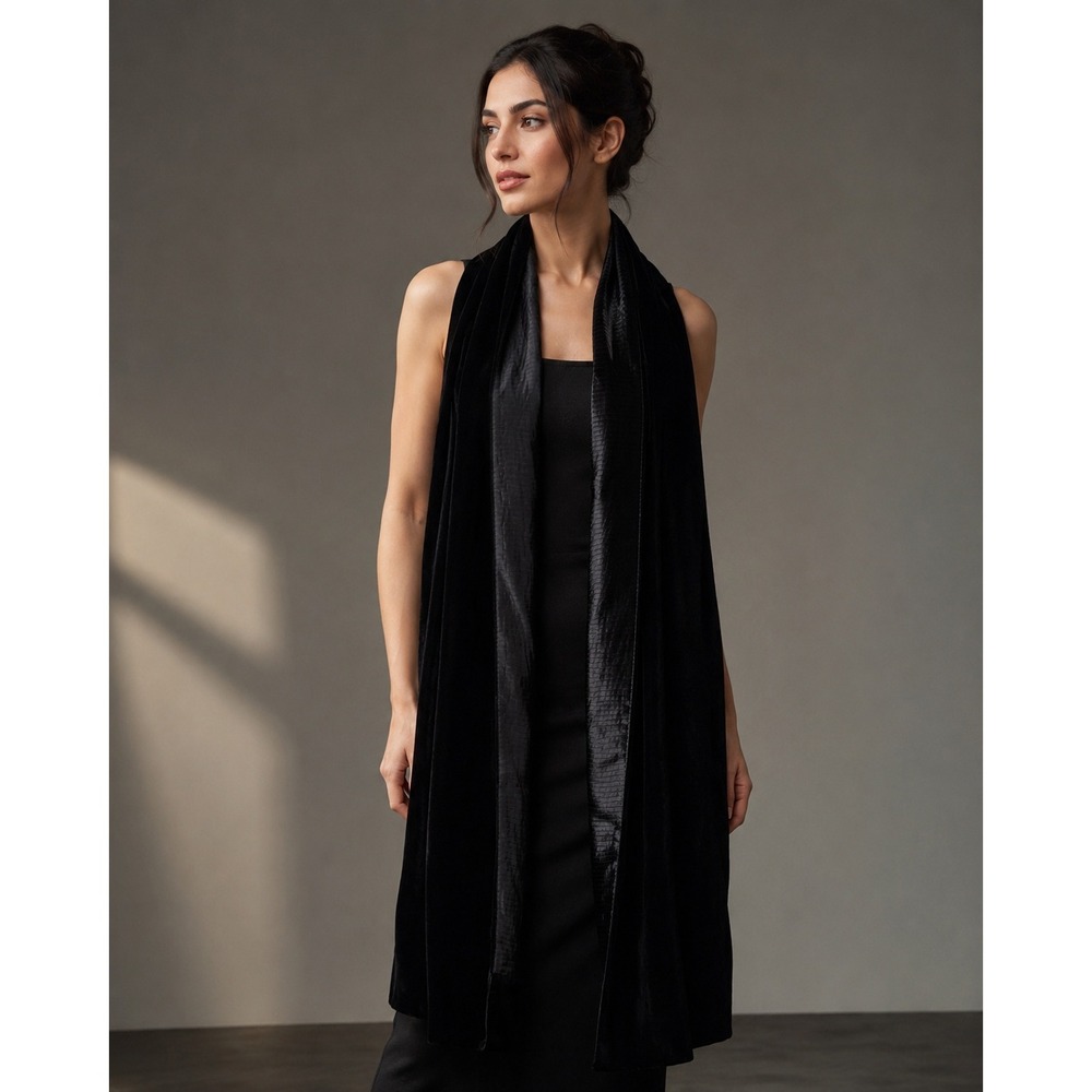 Vintage Black Velvet Scarf Valerie Stevens Long Evening Wrap